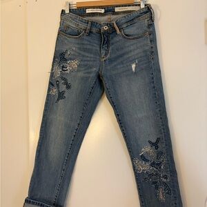 Pilcro Embroidered Slim BF Jeans